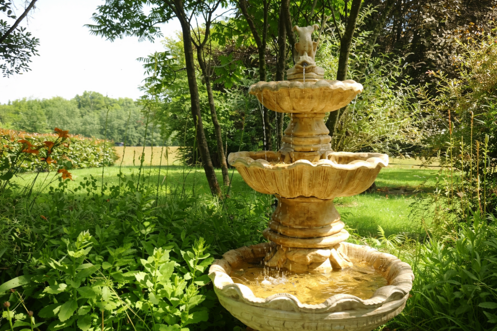 Fontaine et extérieur de La Cabriole
